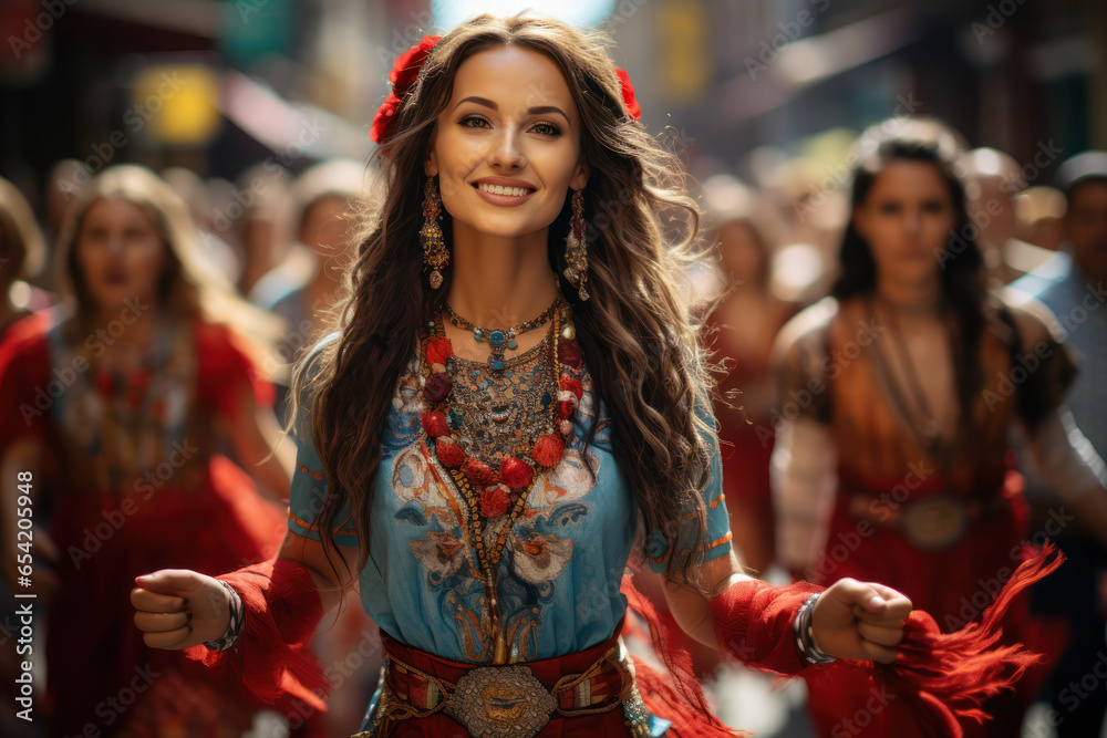 A vibrant parade marching through the streets of Warsaw, showcasing Polish culture and heritage. Generative Ai. A vibrant parade marching through the streets of Warsaw, showcasing Polish culture and heritage. Generative Ai.