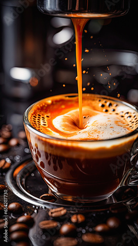 macro shot, espresso with foam in a cup