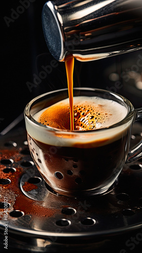 macro shot, espresso with foam in a cup