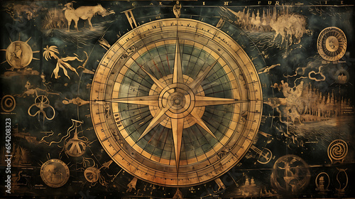 Tablou canvas Ancient mariners navigating the vast oceans using primitive compasses and star m