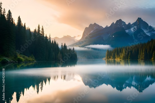 sunrise over the lake AI Generated © Umail