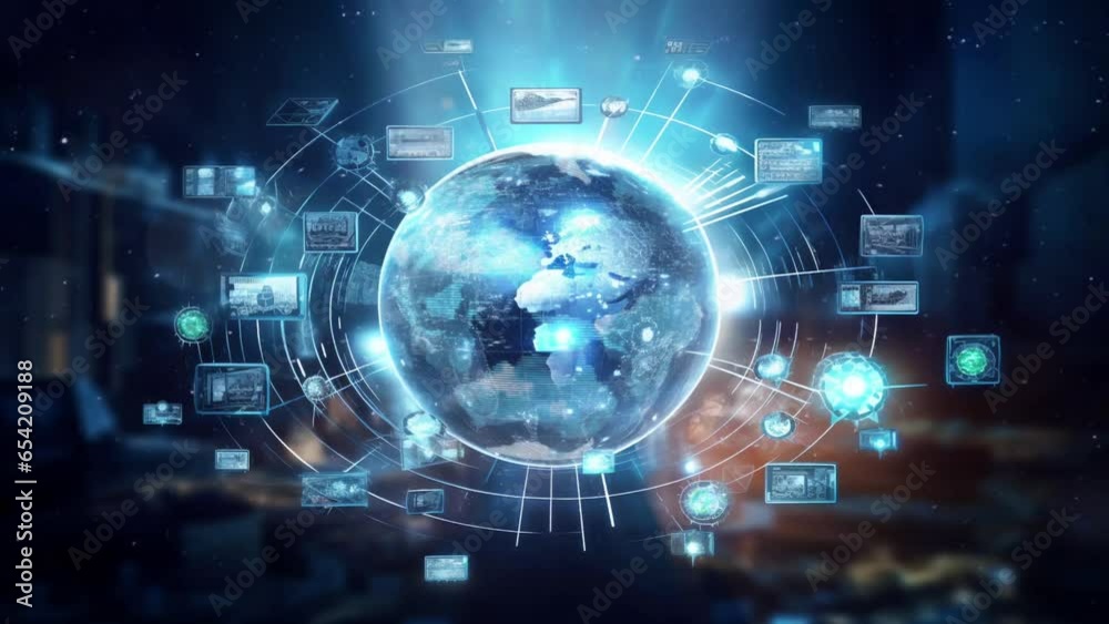 Rpa concept with blue bright light and earth hologram animation looping video animated background
