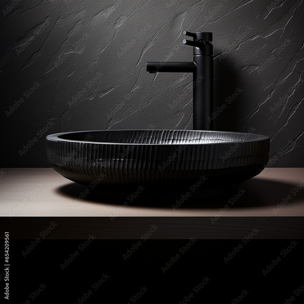black interior design washbasin created with Generative Ai black interior design washbasin created with Generative Ai