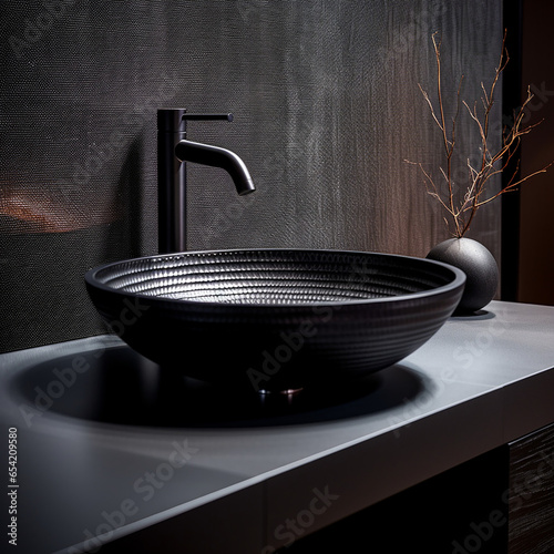 black interior design washbasin created with Generative Ai © Andrii Yablonskyi