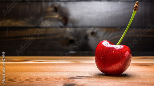 Photograph of Delicious Cherries on Wood Background