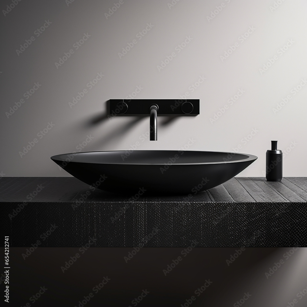 black interior design washbasin created with Generative Ai black interior design washbasin created with Generative Ai