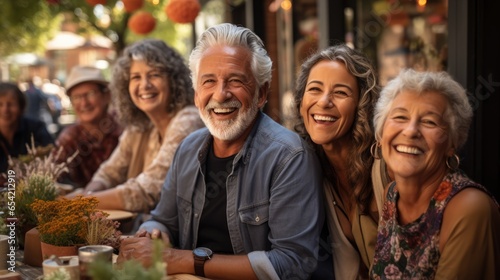 Portrait Of Mature Friends Smiling and Laughing Outdoors. photo