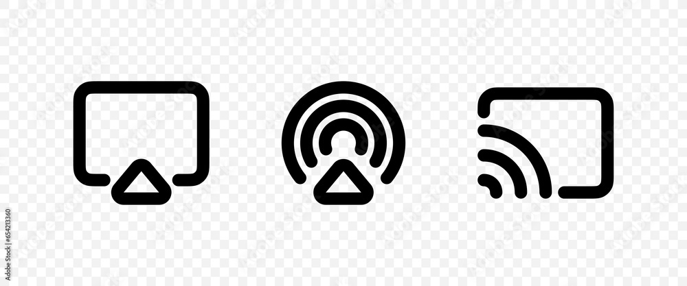 Airplay icons set. Wi-Fi video or audio streaming technology. Vector EPS 10