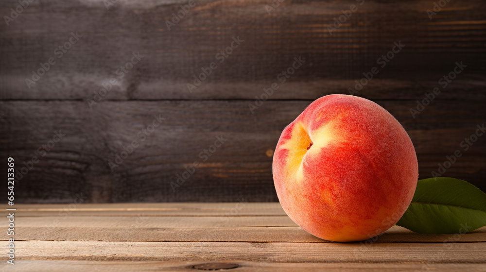 Photograph of a Delicious Peach on Wood Background Photograph of a Delicious Peach on Wood Background