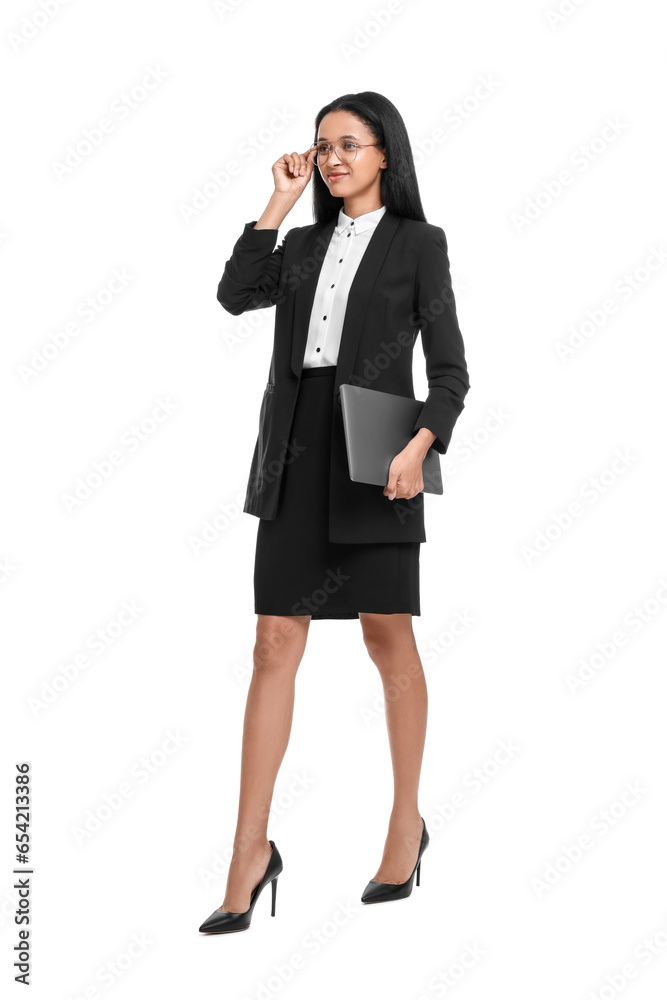 Beautiful secretary with laptop on white background Beautiful secretary with laptop on white background