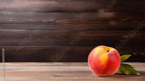 Photograph of a Delicious Peach on Wood Background