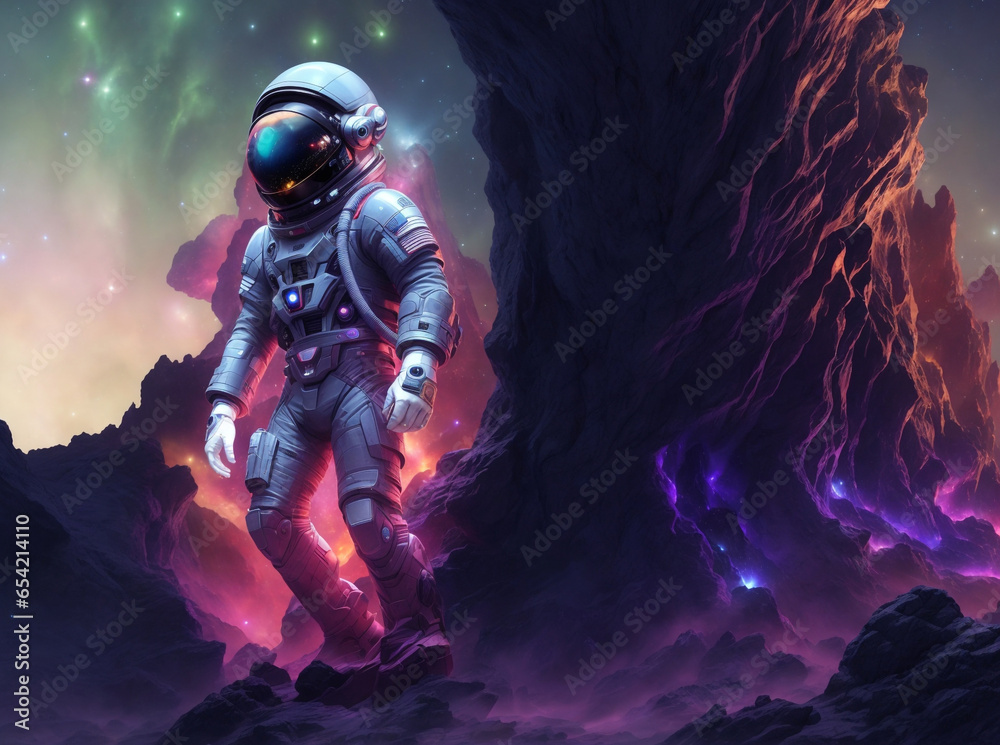 Fototapeta premium stars, planets, astronaut, spaceship, galaxies, nebulae