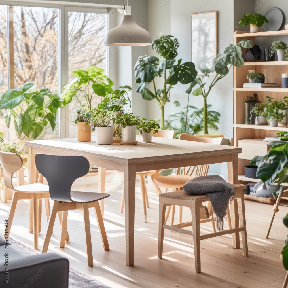 Fototapeta premium a Scandinavian home with a light wood 