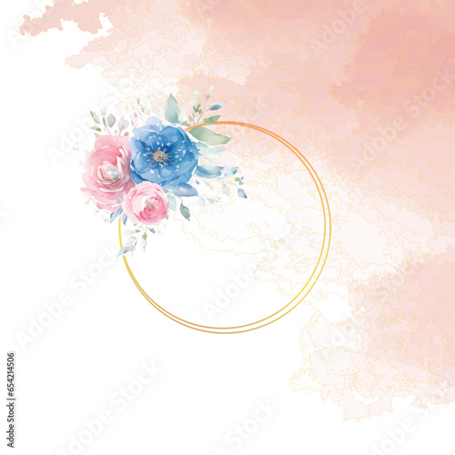 wedding card invitation with flower watercolor illustration design template circular frame