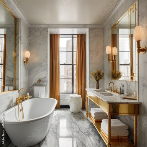  a marble bathroom with a freestanding  