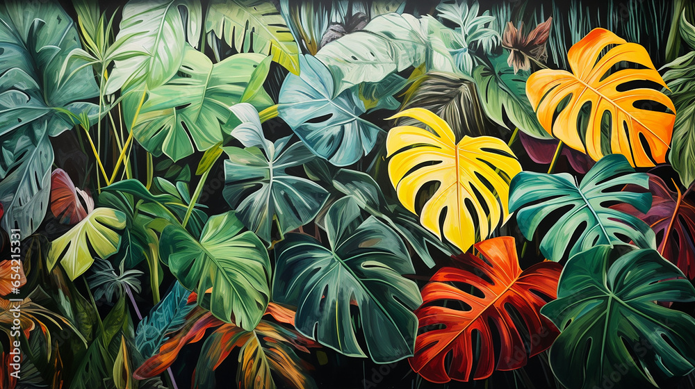 Naklejka premium Leaves of exotic plants in street art style created with Generative Ai