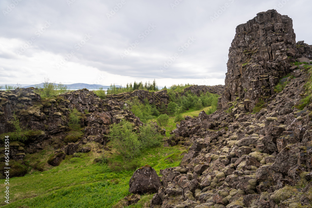 Lögberg Fault at Thingvellir National Park in Iceland