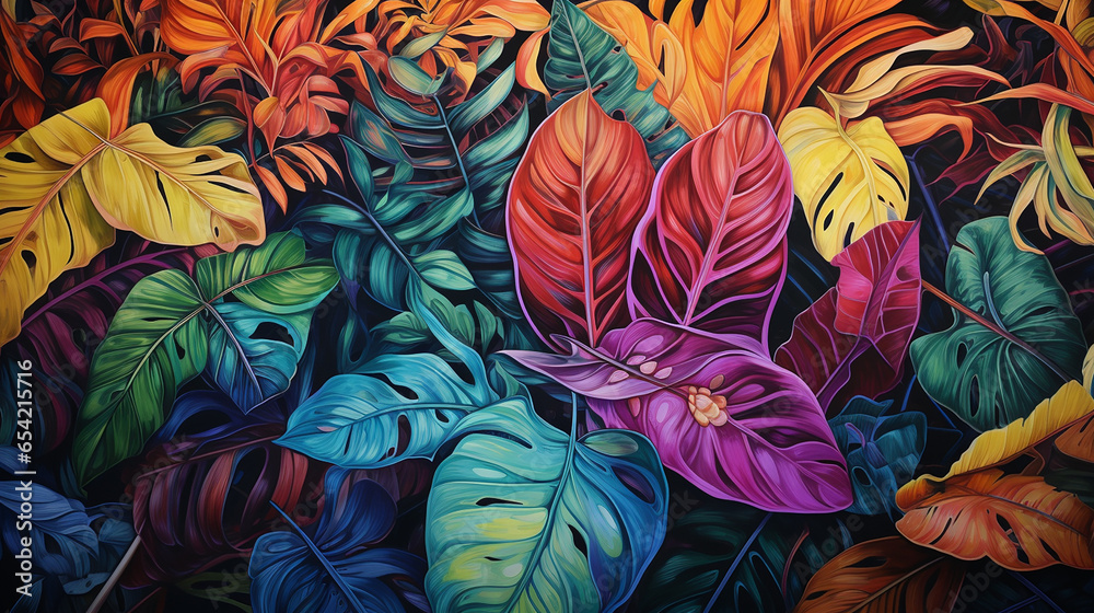 Leaves of exotic plants in street art style created with Generative Ai Leaves of exotic plants in street art style created with Generative Ai