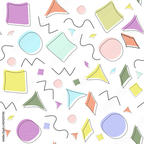 Vector color seamless pattern. Abstract shapes, random colors.