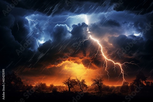 A captivating stormy sky with lightning and thunder, showcasing nature's astonishing beauty and strength. Generative AI
