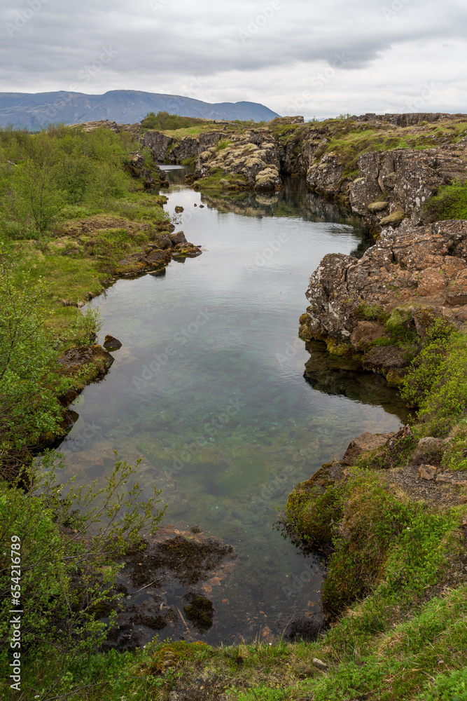 Lögberg Fault at Thingvellir National Park in Iceland