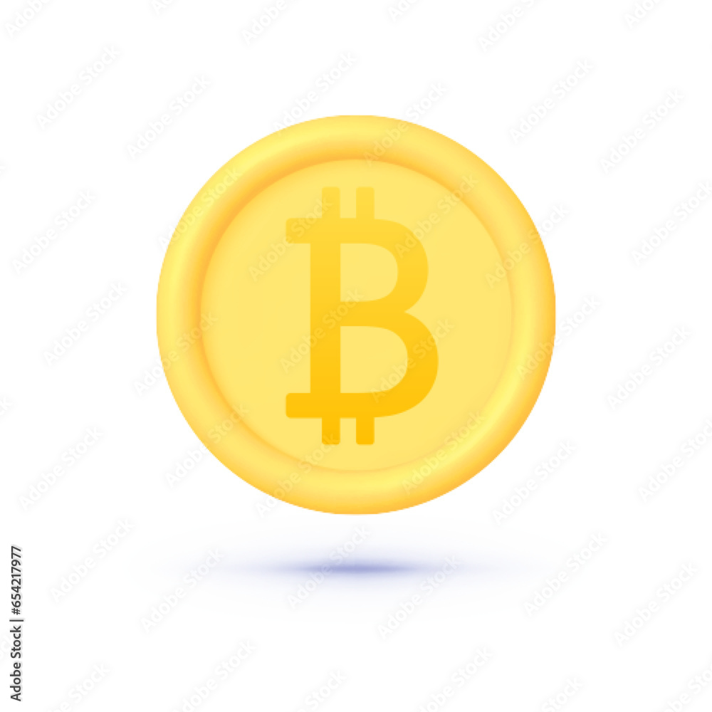 Bitcoin 3d in cartoon style on white background. Vector illustration Bitcoin 3d in cartoon style on white background. Vector illustration