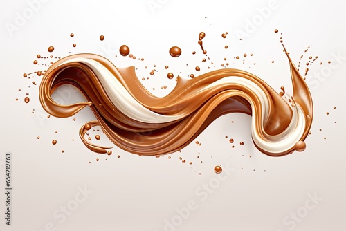 Realistic vector brown coffee streams with liquid splashing drops