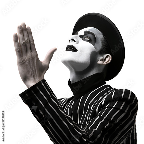 Mime Performing Isolated on Transparent or White Background