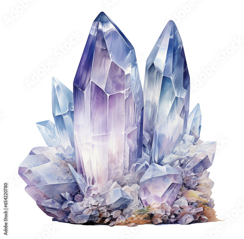 Watercolor illustration of clear quartz crystal. Generative AI, png image.