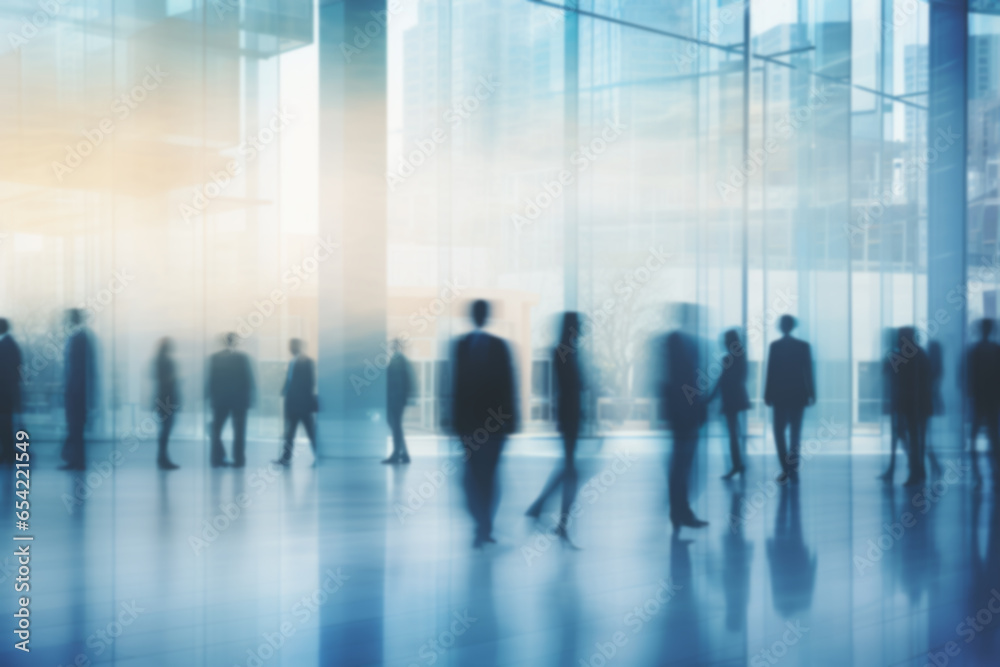 motion blur image of business professionals, blurred background, business center concept