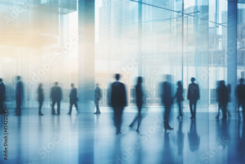 motion blur image of business professionals  blurred background  business center concept