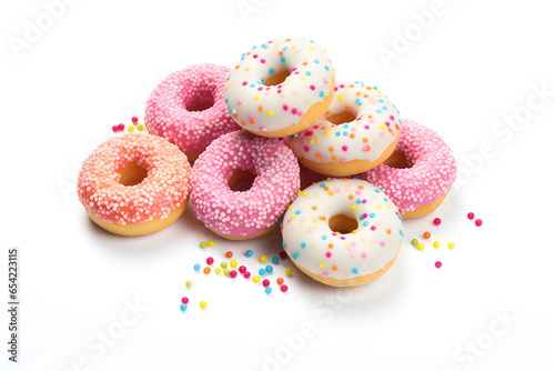 Bundle of pink donuts with colorful sprinkles © Sufyan