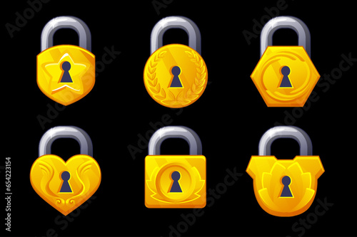 Golden padlock icons. Vector padlocks.