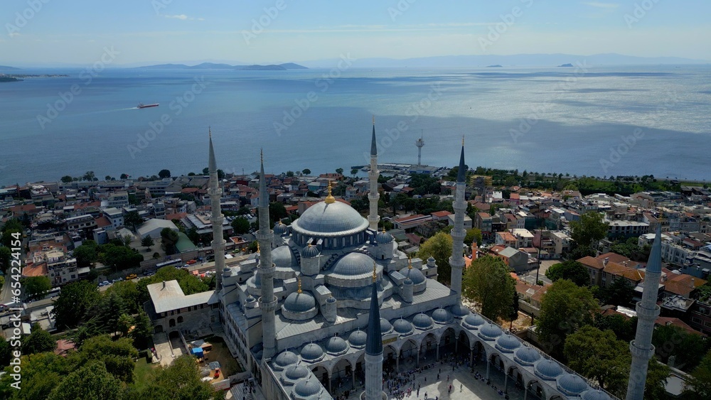 Blue Mosque Sultan Ahmet Camii aerial view in Sultanahmet in historic ...
