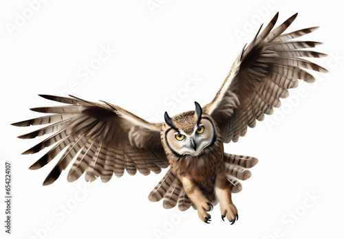 owl in flight isolated on white