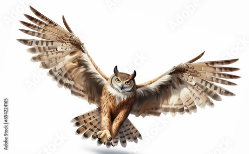 owl in flight isolated on white