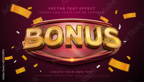 Vector editable 3D shiny gold confetti text effect. Promotion big bonus graphic style on abstract background