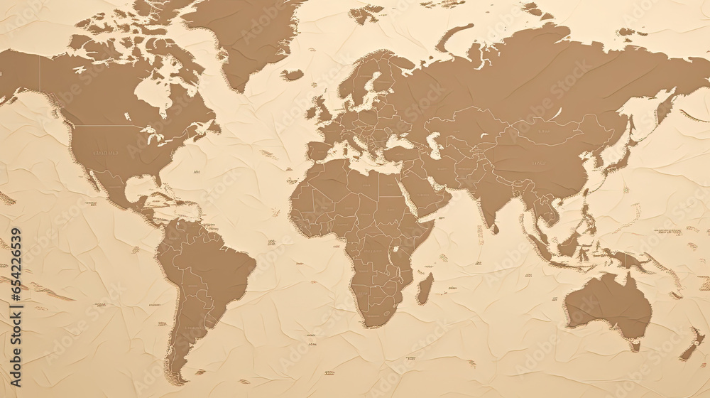 Fototapeta premium Simple Vintage World map travel in brown and beige color created with Generative AI Technology