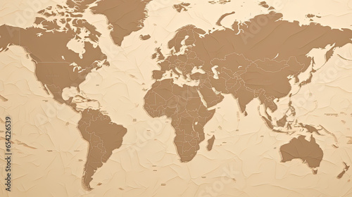 Simple Vintage World map travel in brown and beige color created with Generative AI Technology
