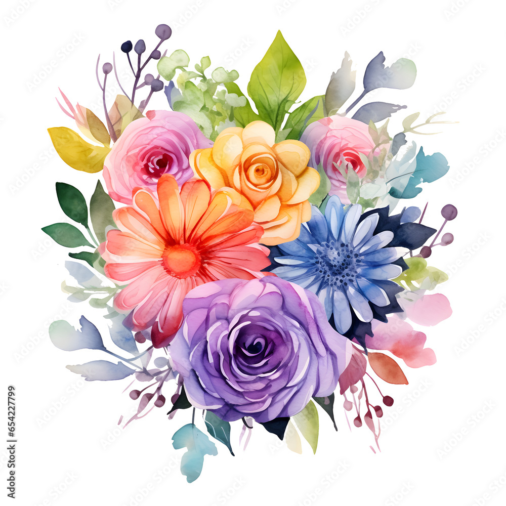 watercolor flowers bouquet isolated on transparent background