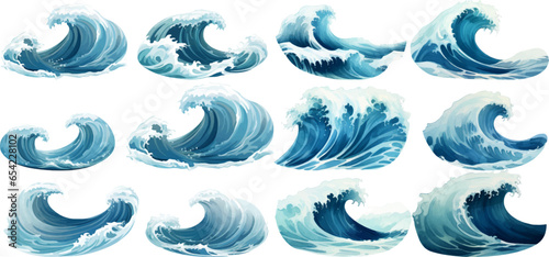 Set of sea waves on a white background.
