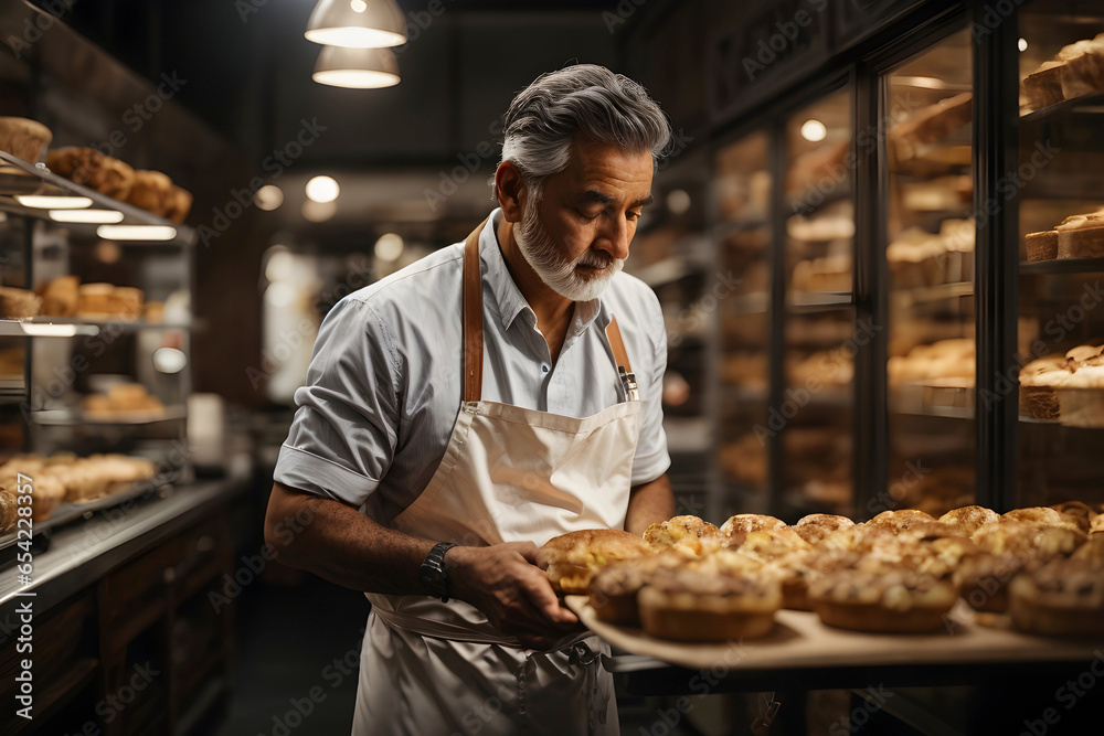 baker surrounded by croissants baker surrounded by croissants