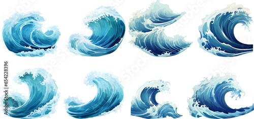 Set of sea waves on a white background.