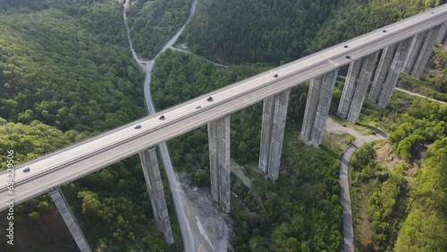 Aerial view of Vitinya Pass and Hemus (A2) motorway, Sofia Region, Bulgaria
 photo