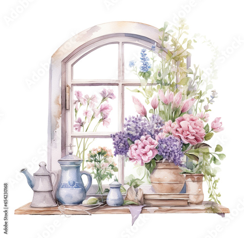 Watercolor illustration vintage decor with flowers. Generative AI  png image
