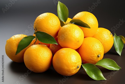 A pile of oranges isolated on grey background on a table