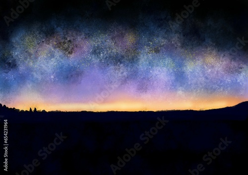 Sunrise and starry sky