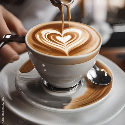 A baristas hands skillfully pouring latte art in the shape of a heart on a cappuccino1
