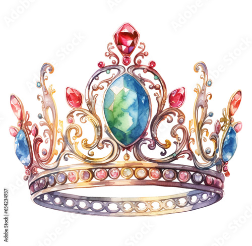 Watercolor illustration of princess crown. Generative AI, png image