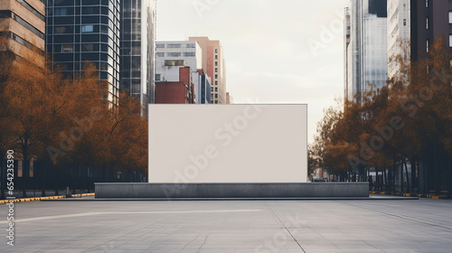 Large blank billboard on city street  mock up  Street advertising poster. Blank white billboard on city square with modern skyscrapers background.  3D rendering. AI generated        